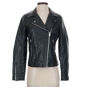 Topshop Quilted Black Leather Moto Jacket Size 4